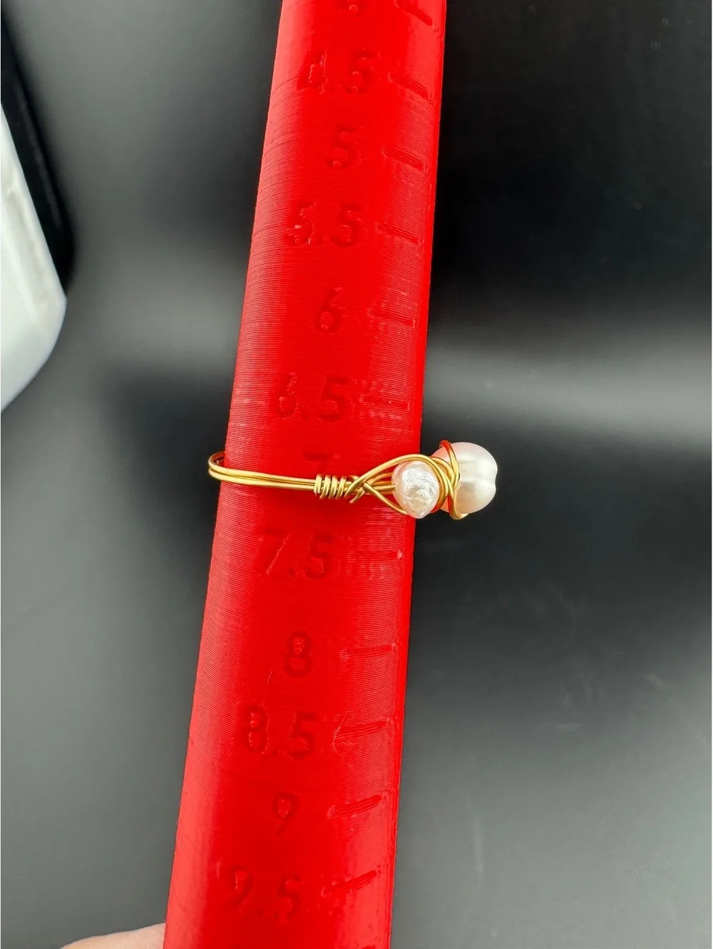 Cultured Pearl Wire Wrap Ring, Size 7 Gold Tone